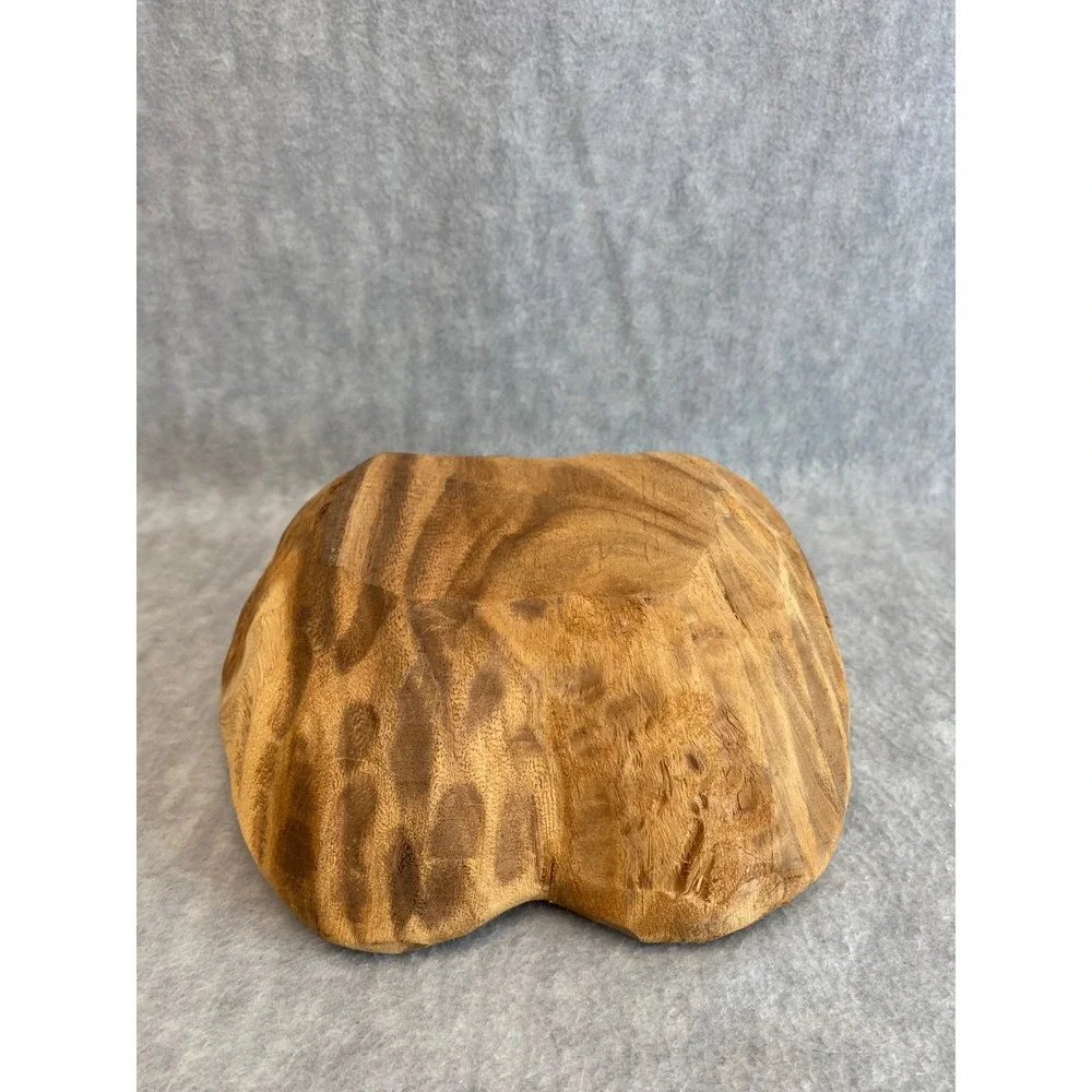 VTG Hand Carved Wooden Apple Shaped Bowl Dish Decorative Fruit Rustic Home Decor